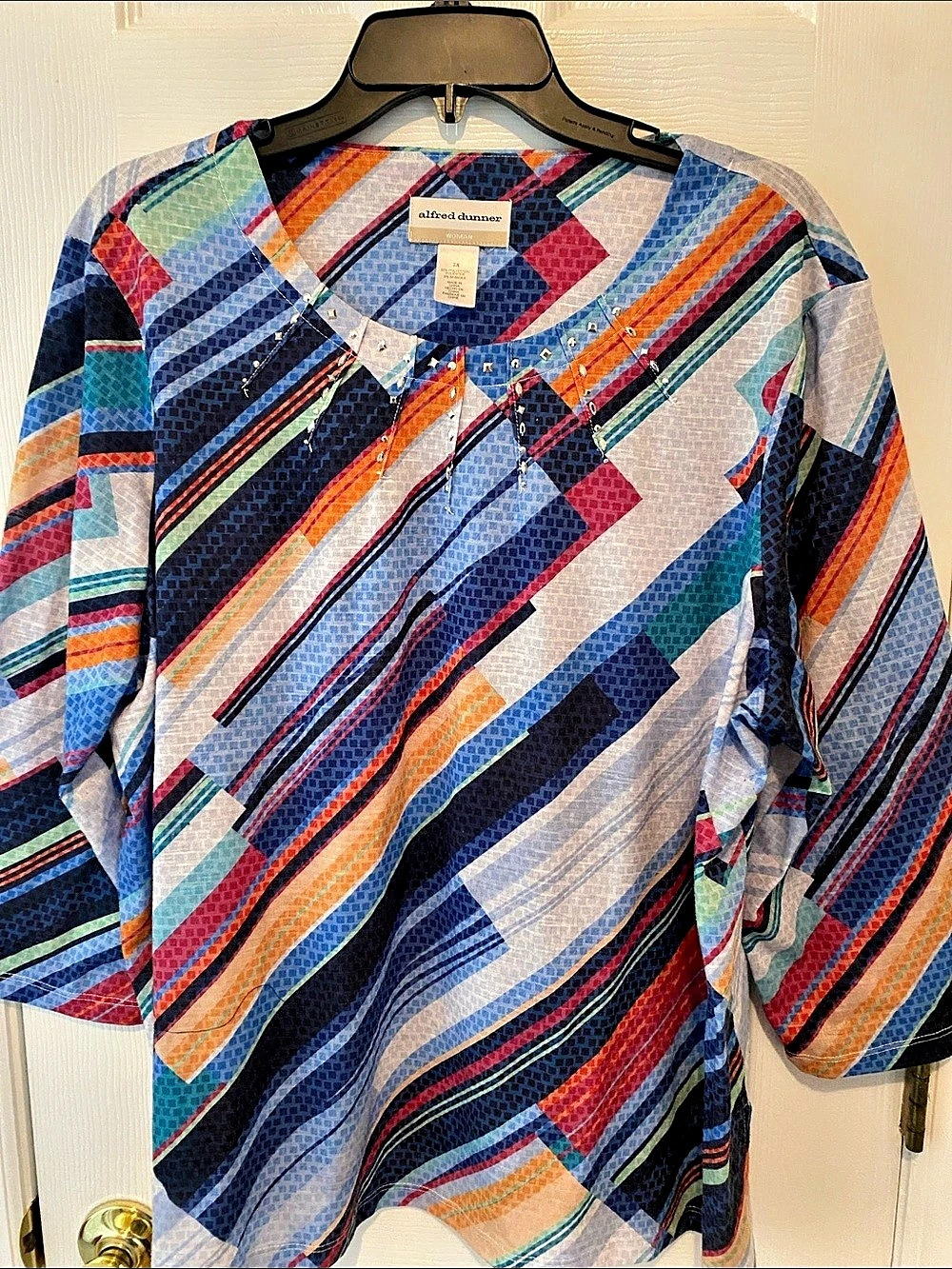 Alfred Dunner Geometric Blouse Blue & Multicolor Size 2x